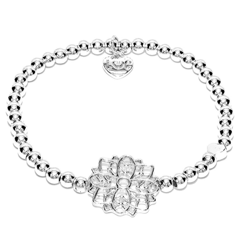 Life Charms Bracciale I Love You Nanny, Argento, Con Ciondolo Fiore E Perline Stretch, Regalo Per Tata