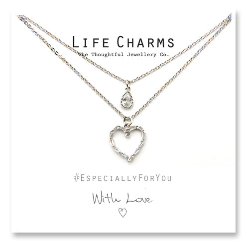 Life Charms Layer CZ Heart & Teardrop Necklace - Gifteasy Online