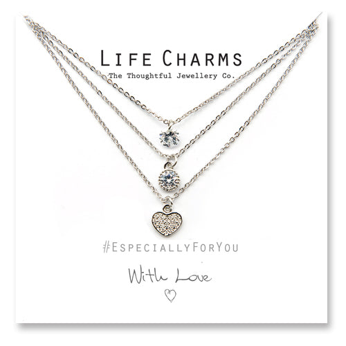Life Charms Beautiful 3 Layer CZ Crystal Heart Necklace - Gifteasy Online