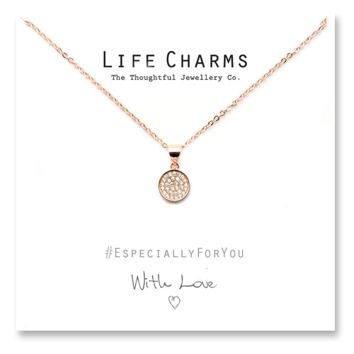 Life Charms Beautiful Rose Gold CZ Pave Crystal Disc Necklace - Gifteasy Online