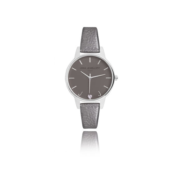 Joma Jewellery Silver Plated Ava Watch with Charcoal Strap. - Gifteasy Online