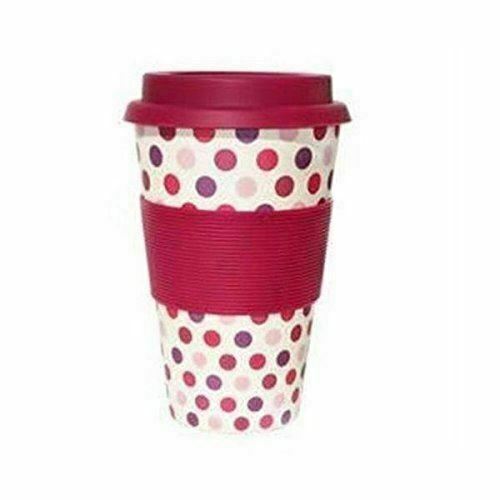 Ecoffee Cup Organic Bamboo Fibre Reusable Coffee Cup Pink Polka 400ml - Gifteasy Online