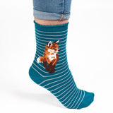 Wrendale Fox Sock 'Born to be Wild' Bamboo Teal - Gifteasy Online